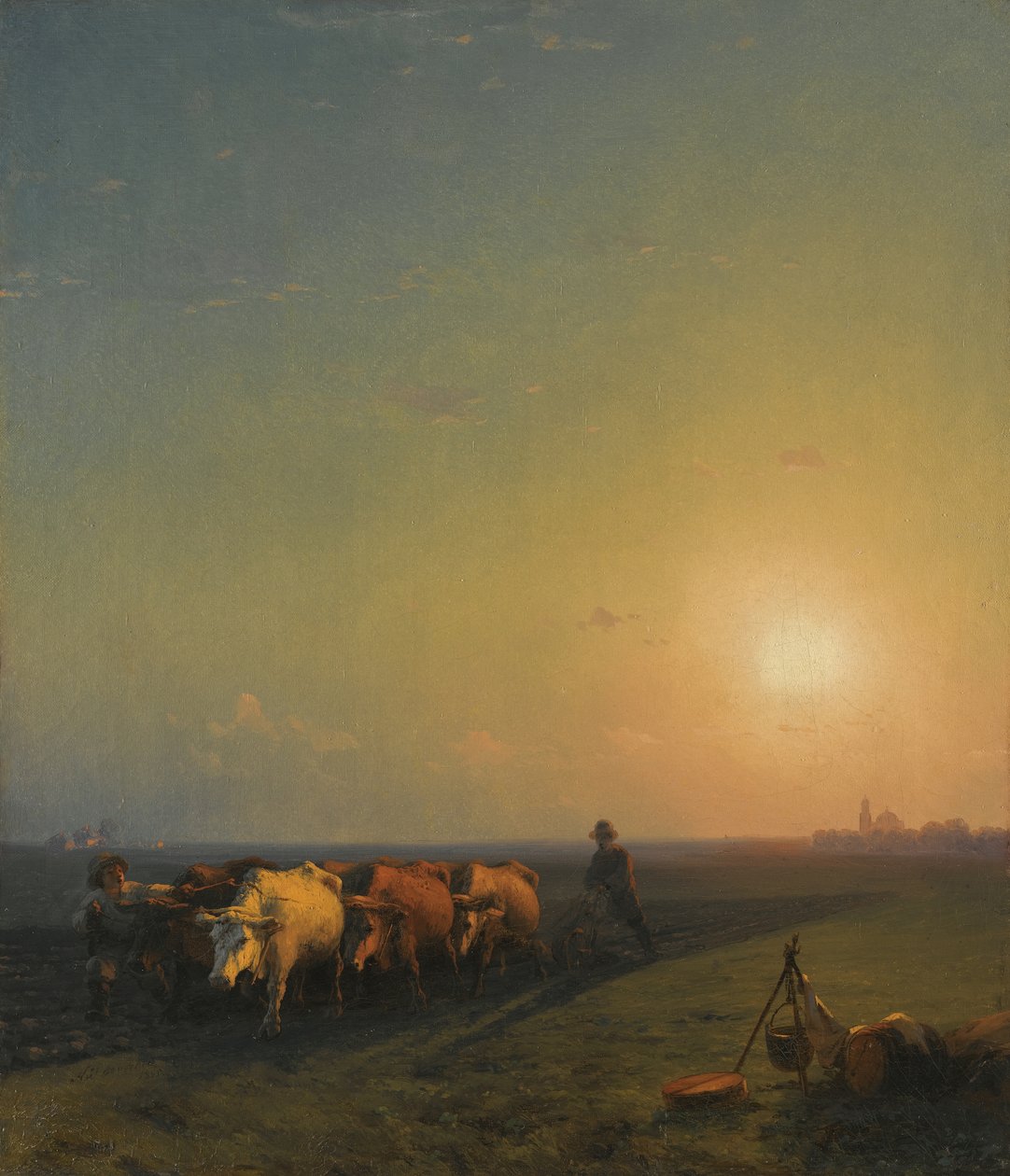 Pløjning af markerne, Krim, 1865 af Ivan Konstantinovich Aivazovsky