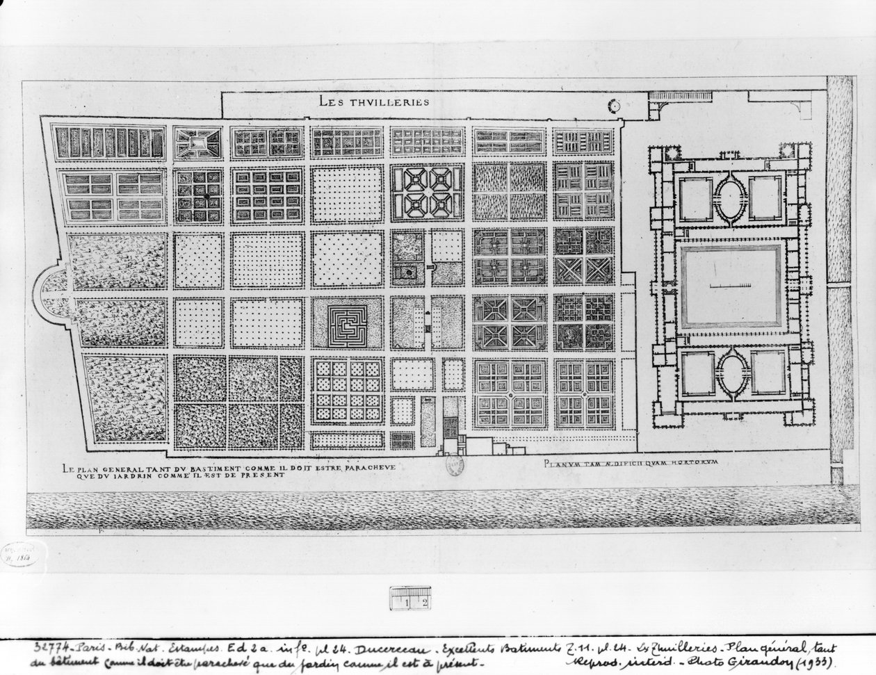 Plan over Tuileriernes palads og have, Paris, fra 