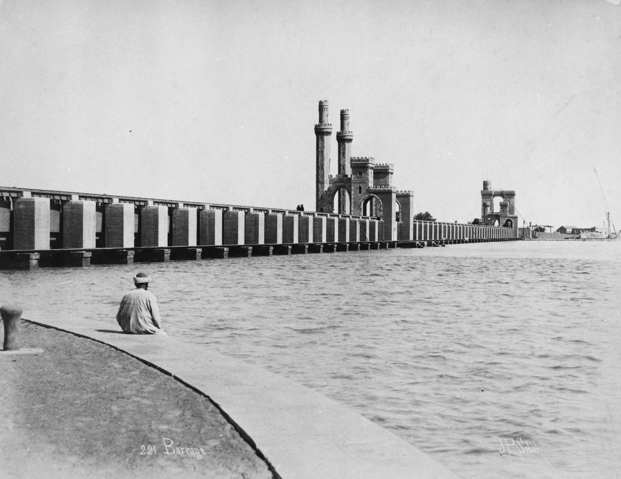 Dæmning ved Nilen nær Kairo, ca. 1880 af J. Pascal Sebah