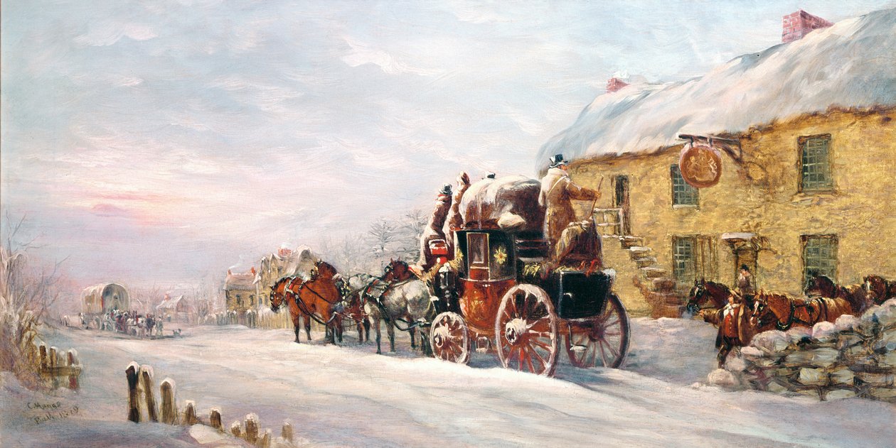 Scenecoach Udenfor en Tavern, Bath 1819 af J.C. Maggs