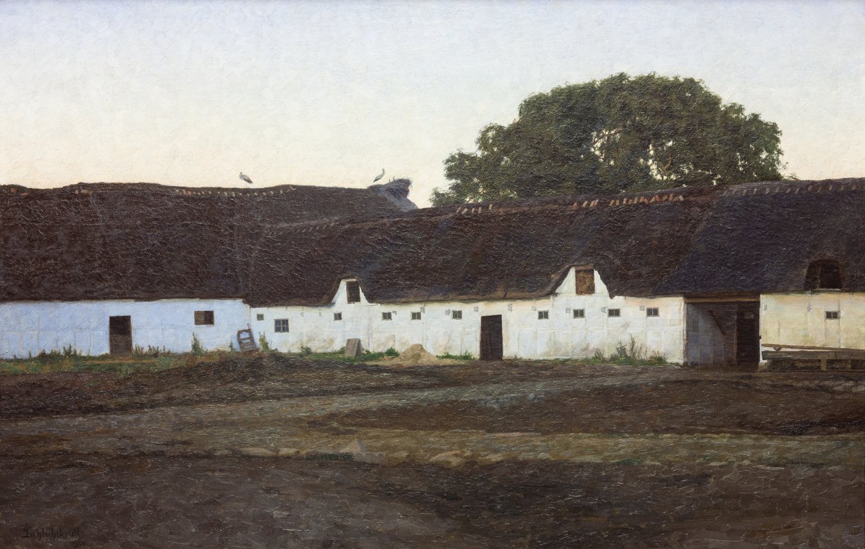 En gård i Vendsyssel. Solnedgang af J.C. Schlichtkrull