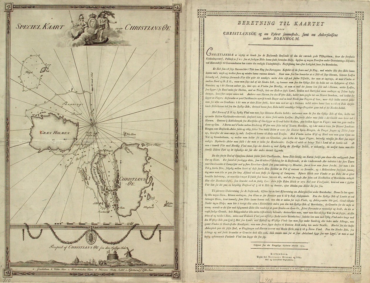 Kort over Christiansø med tekstsiden af J.F. Clemens