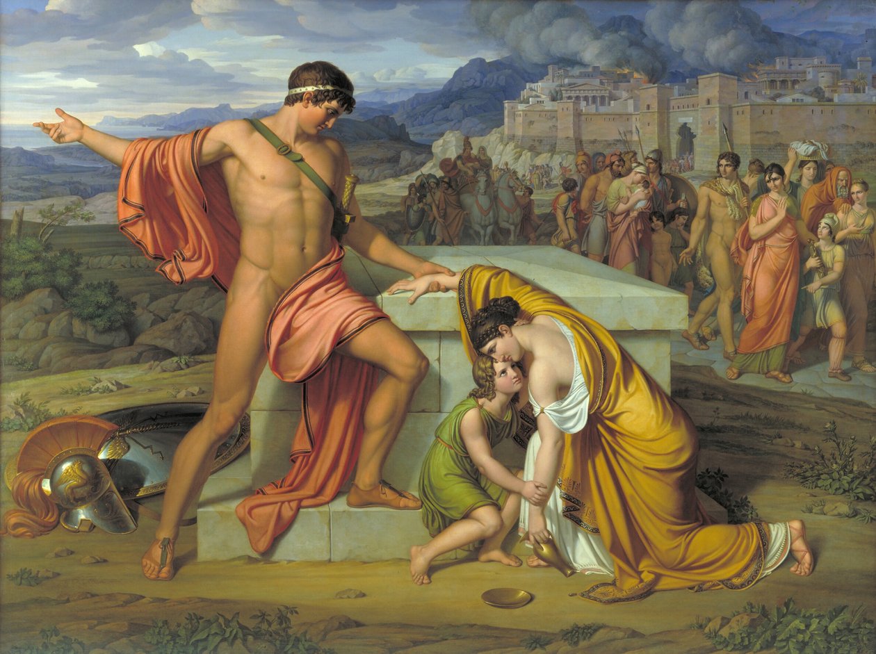 Pyrrhus og Andromache ved Hectors grav af J.L. Lund