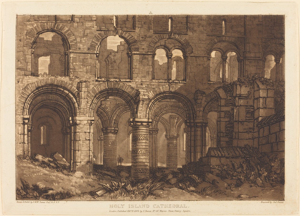 Holy Island Cathedral, udgivet 1808. af Joseph Mallord William Turner