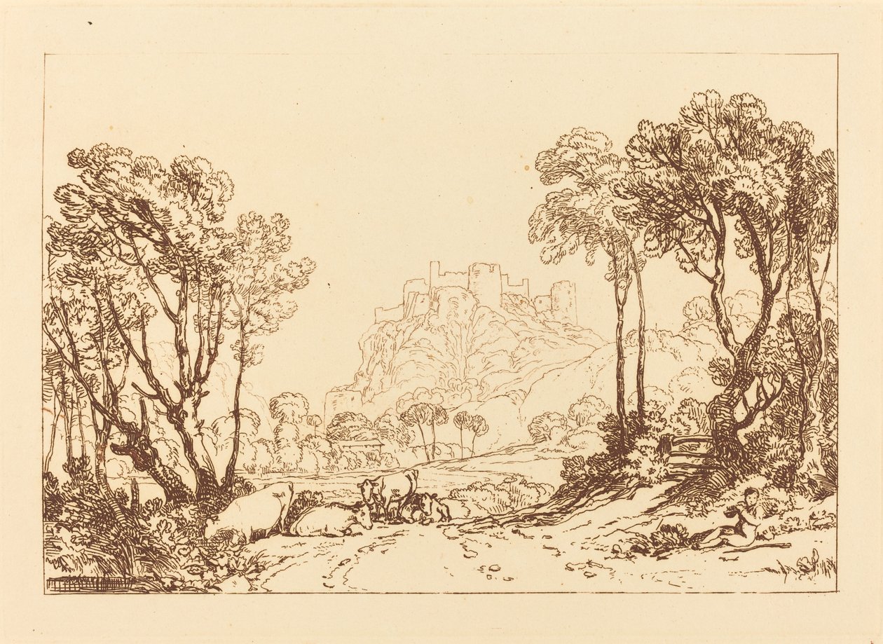 The Castle Above the Meadows, udgivet 1808. af Joseph Mallord William Turner