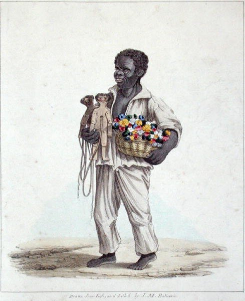 Dukkesælger ved karnevalet, Kingston, Jamaica af J.M. Belisario