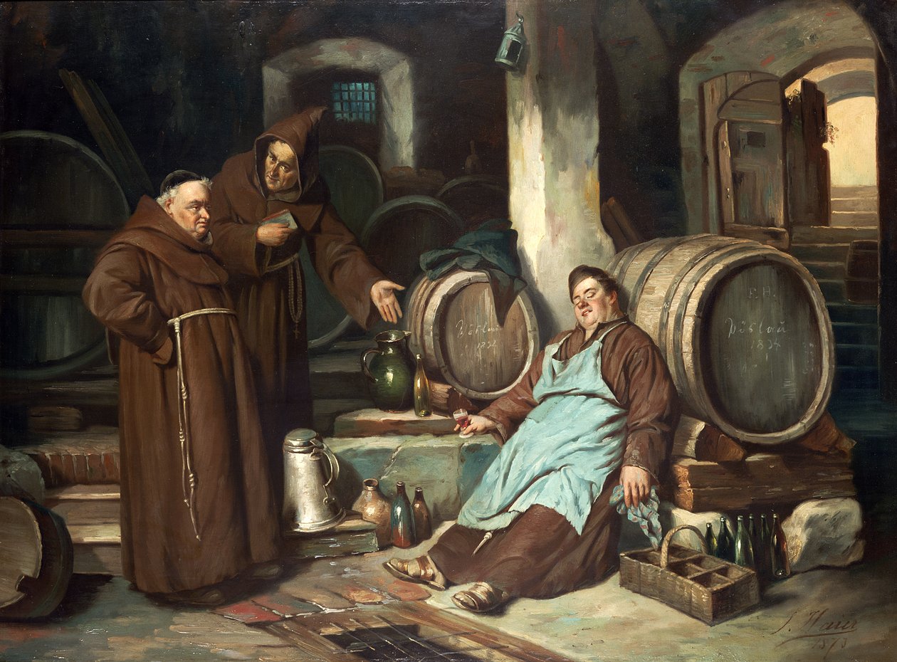 Munke i en kælder, 1873 af J. Haier