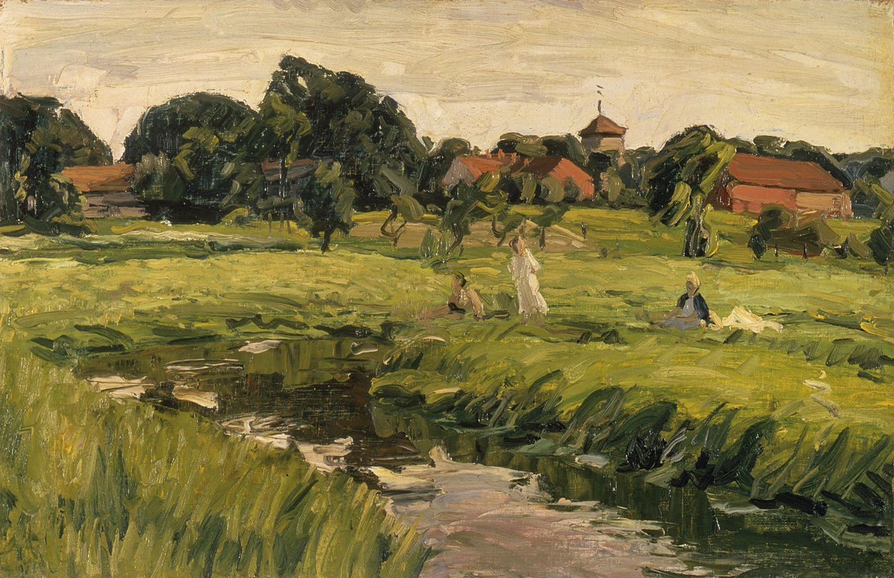 Children by the Creek (olie på lærred) af J. Hansch