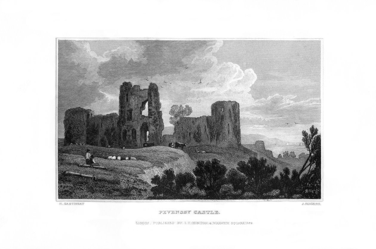 Pevensey Castle, Pevensey, East Sussex, 1829. af J. Rogers
