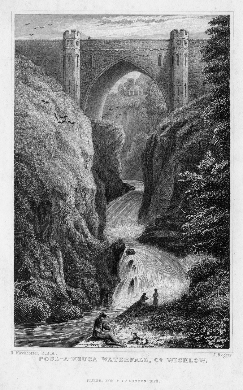 Poul a Phuca-vandfaldet, County Wicklow, 1829. af J. Rogers