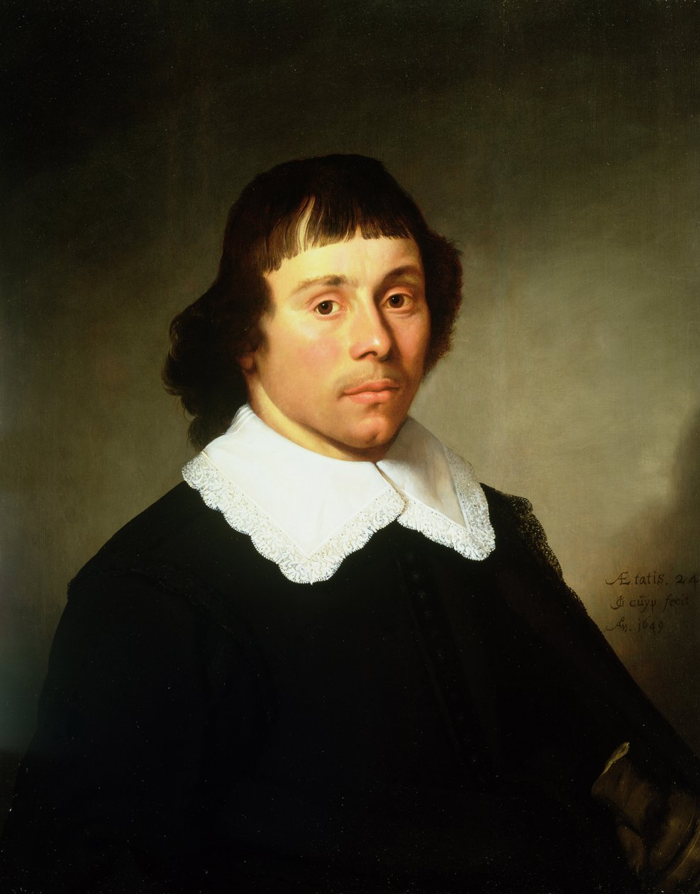 Portræt af en ung mand, i sort dragt med hvid spidskrave af Jacob Gerritsz Cuyp