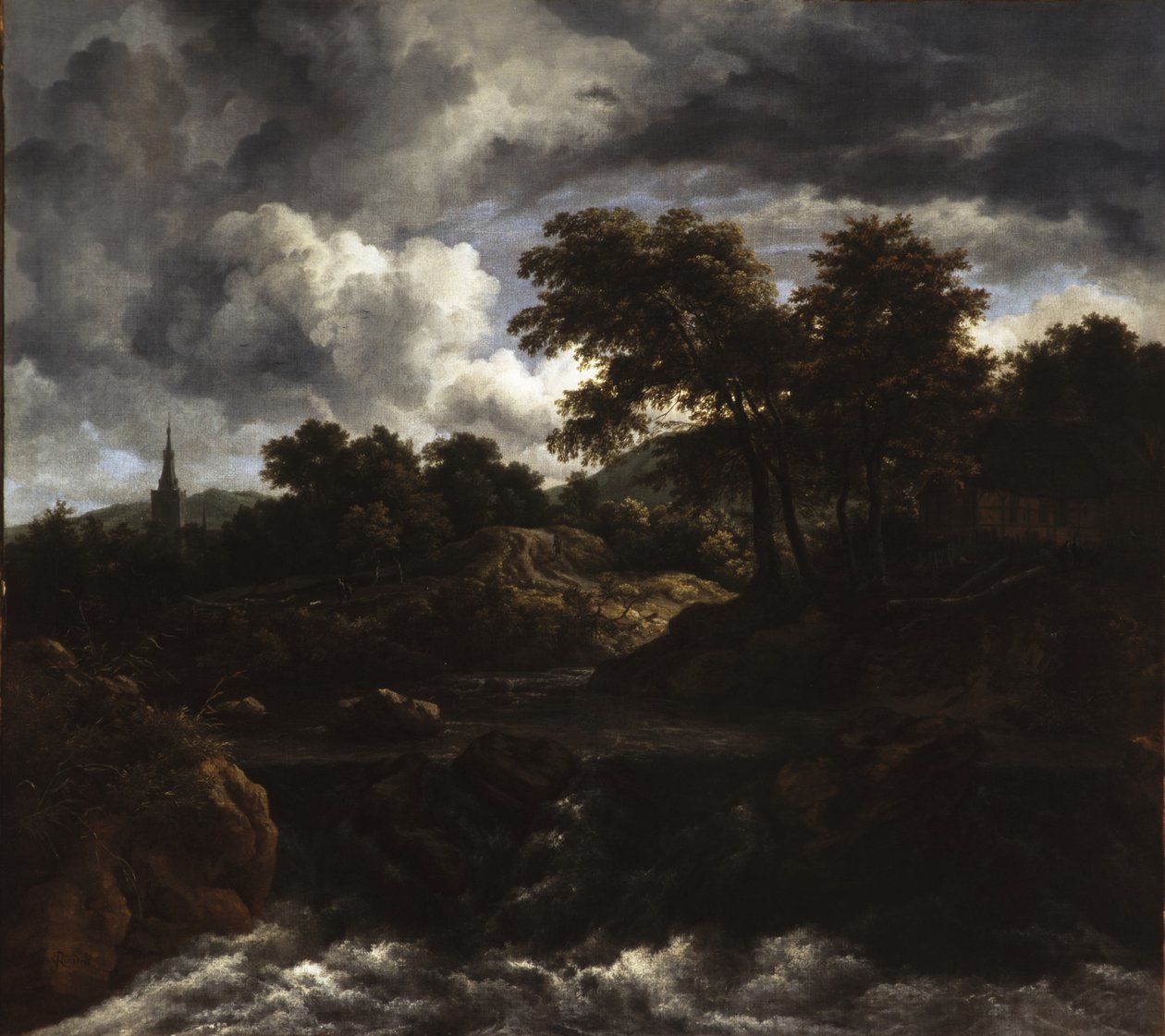 Skovklædt landskab med et vandfald, ca. 1660 af Jacob van Ruisdael