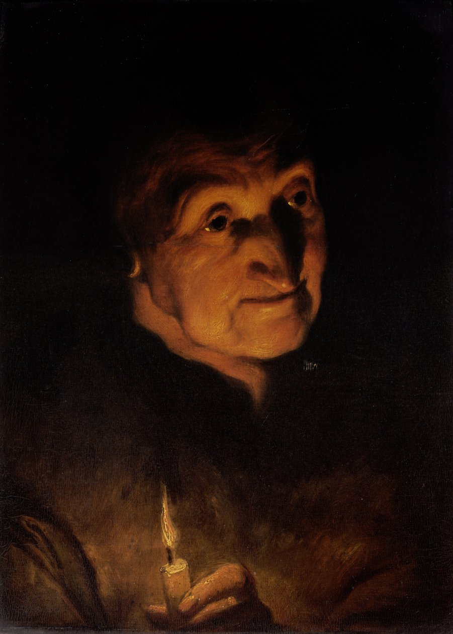 Studie af en gammel kvinde med et lys i hånden af Jacob Jordaens