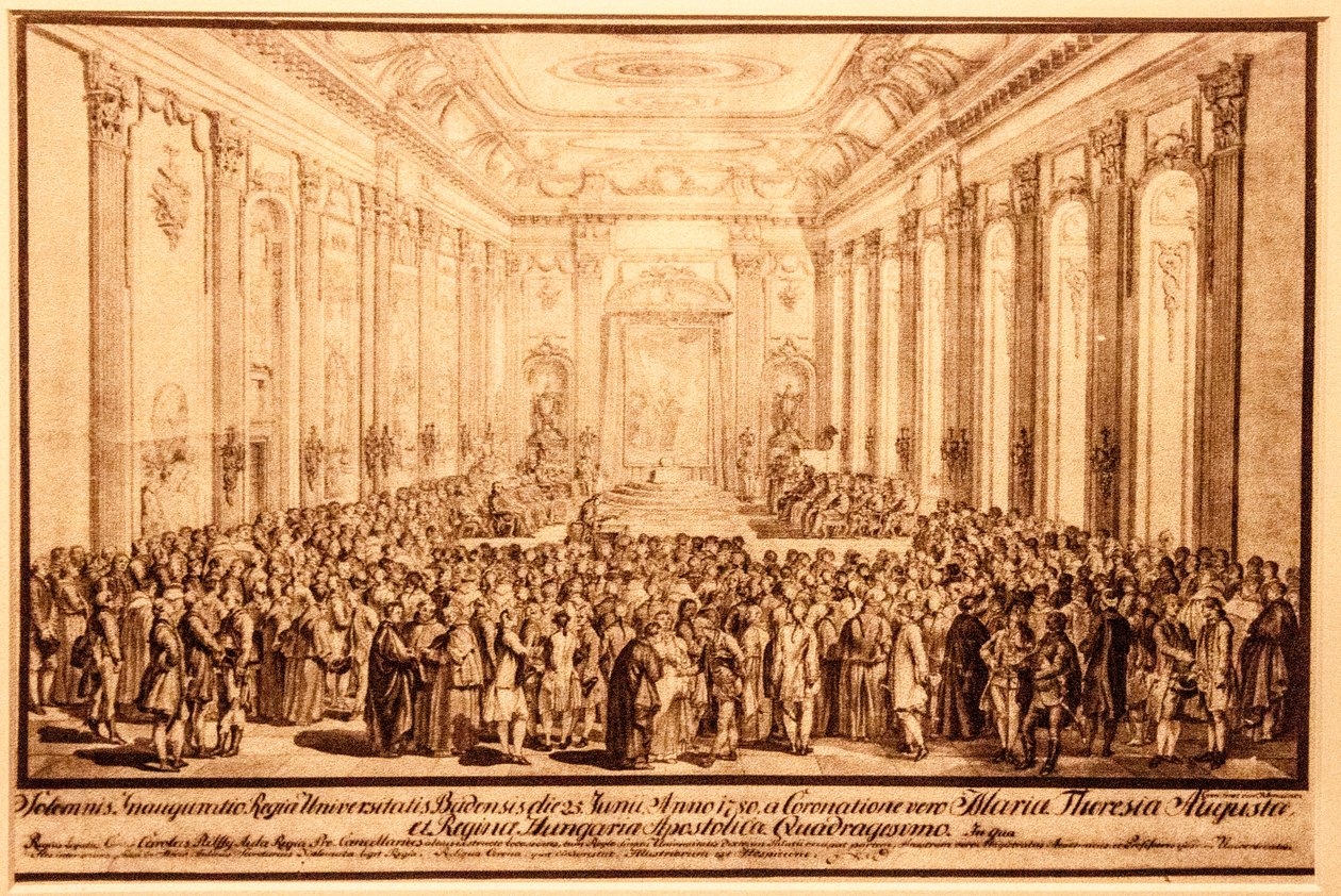 Universitets åbningsceremoni i statsrummet i Buda -paladset, 25. juni 1780 af Jacob Mathias Schmutzer