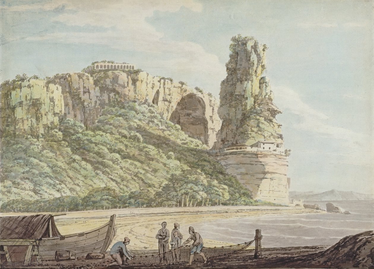 A View at Terracina, 1778 (wc, pen og blæk over blyant på papir) af Jacob More