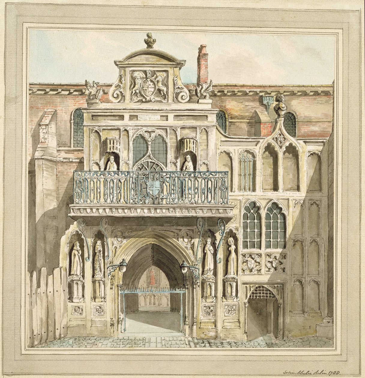 Den gamle facade af Guildhall, City of London, 1788 (blæk og wc) af Jacob Schnebbelie