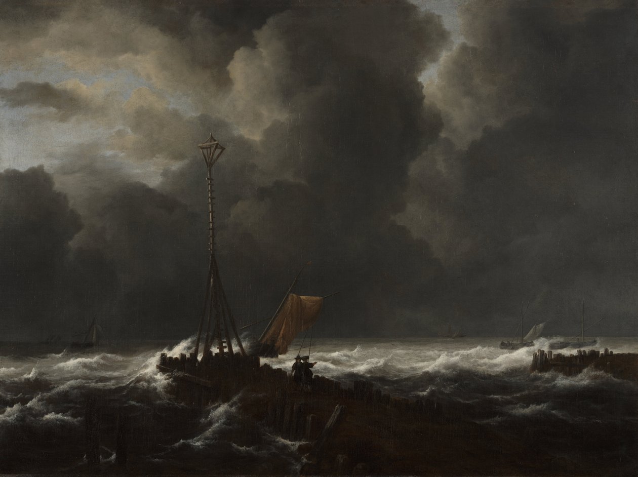 Hårdt hav ved en anløbsbro af Jacob van Ruisdael