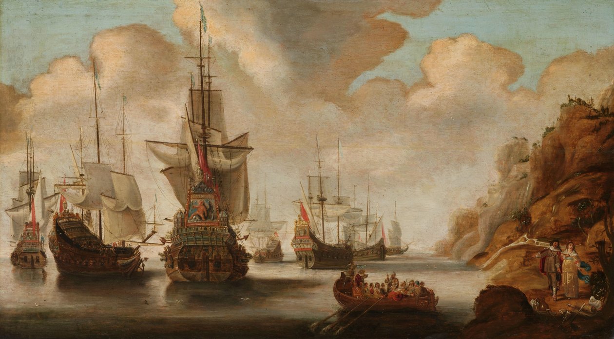 En fransk eskadron nær en klippekyst af Jacob Bellevois
