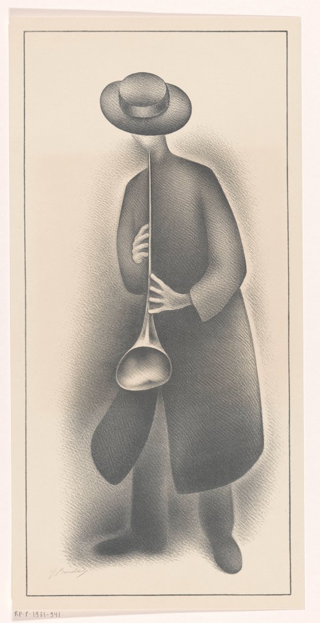 Gademusiker med blæseinstrument af Jacob Bendien (signed by artist)