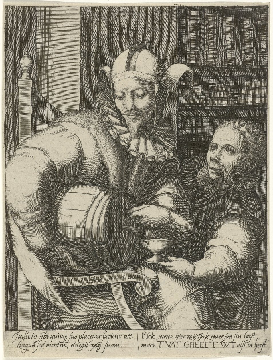 Jester med tønde vin af Jacob Goltzius (II)