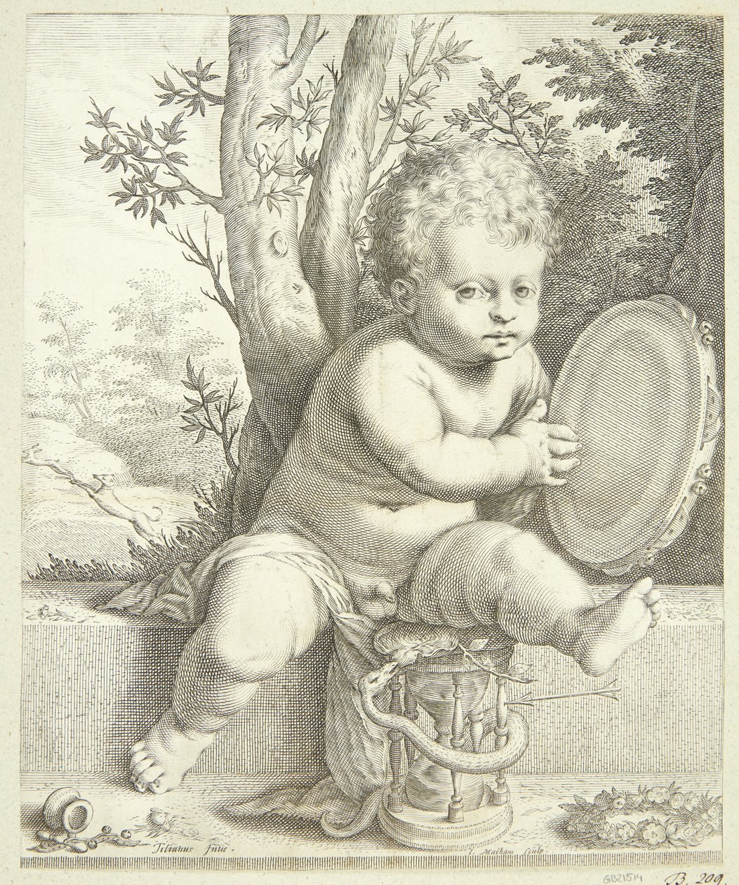 Et barn, der spiller tamburin af Jacob Matham