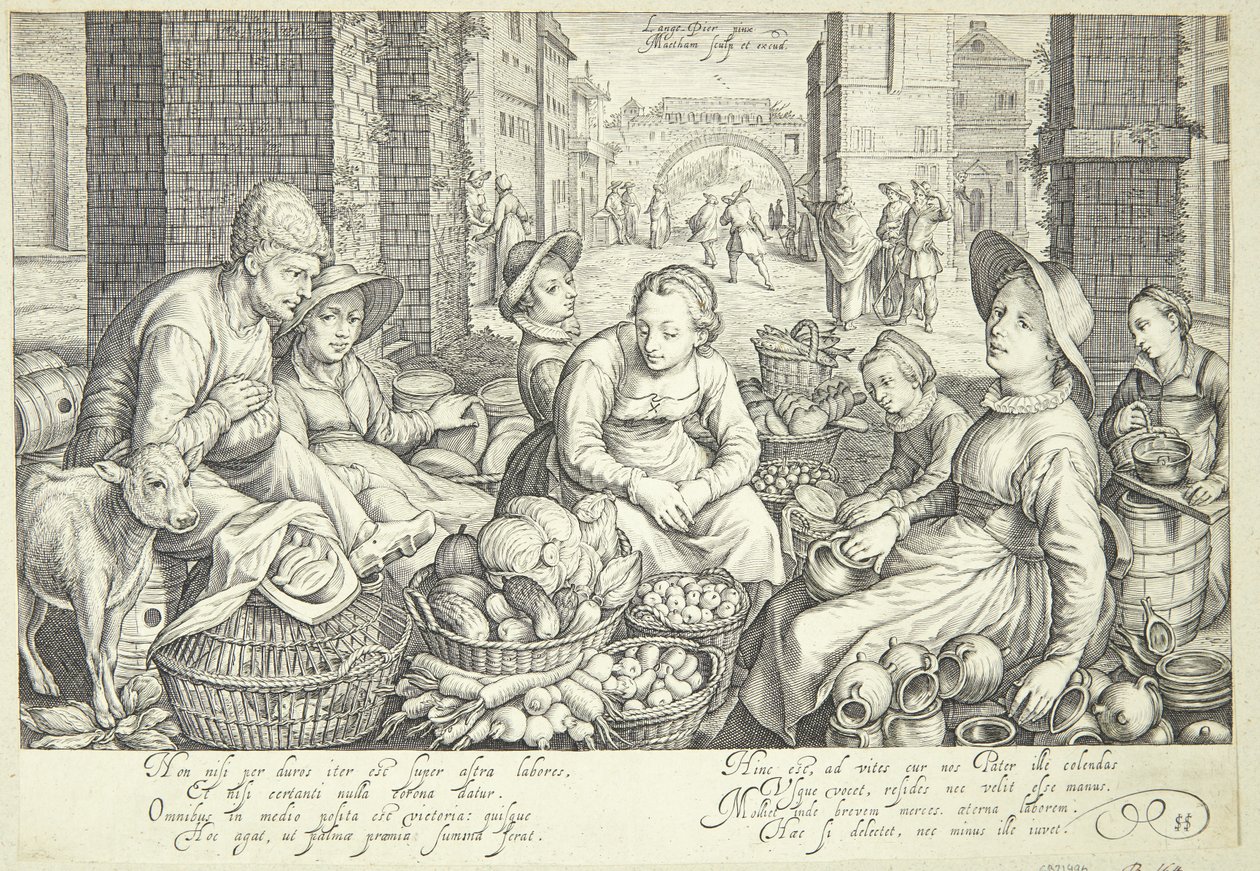 Markedsscene i en by af Jacob Matham