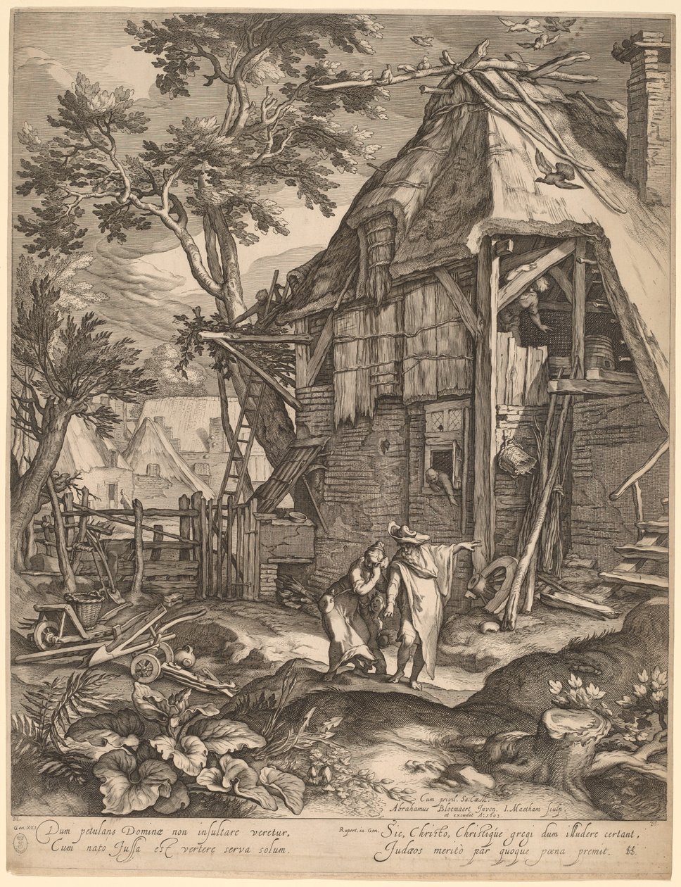 Abraham kaster Hagar ud af Jacob Matham, after Abraham Bloemaert