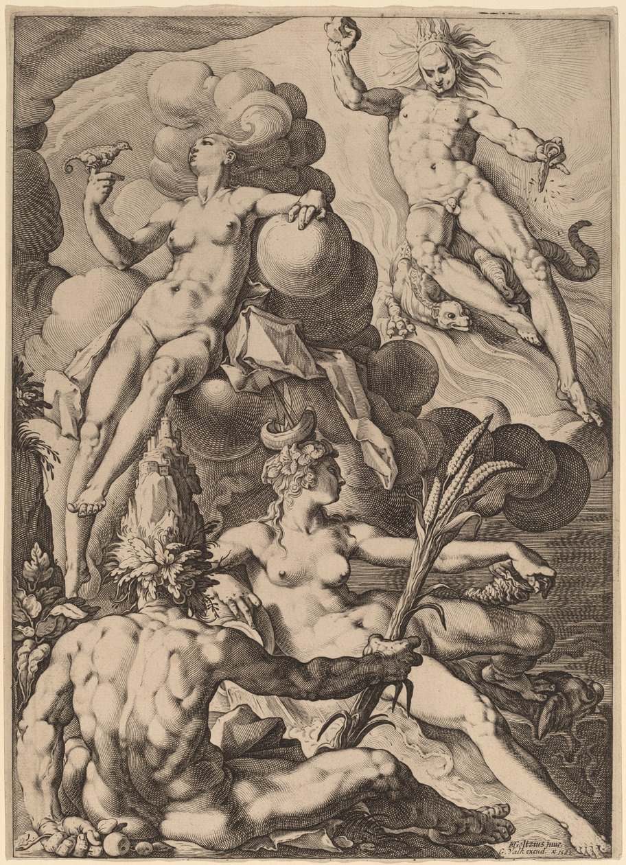 De fire elementer af Jacob Matham after Hendrik Goltzius