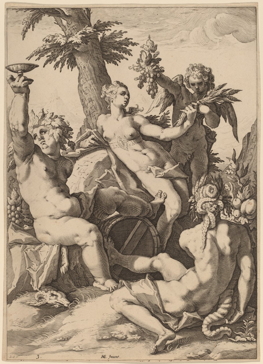 Venus, Bacchus og Ceres af Jacob Matham after Hendrik Goltzius