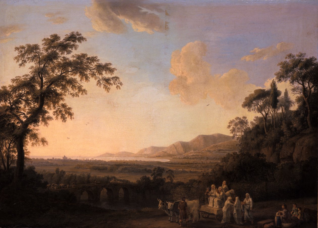 Idyllisk landskab i skumringen, 1782 af Jacob Philippe Hackert