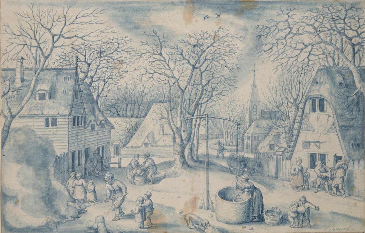 En landsby Scene: Vinter, 1500-tallet af Jacob Savery I