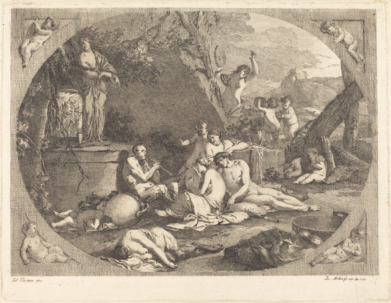 bachchanal af Jacob Wilhelm Mechau after Giulio Carpioni