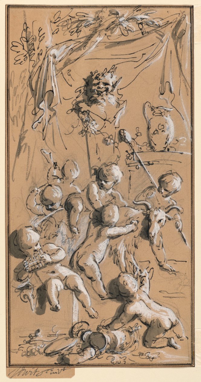 Putti leger foran en herm af Jacob de Wit