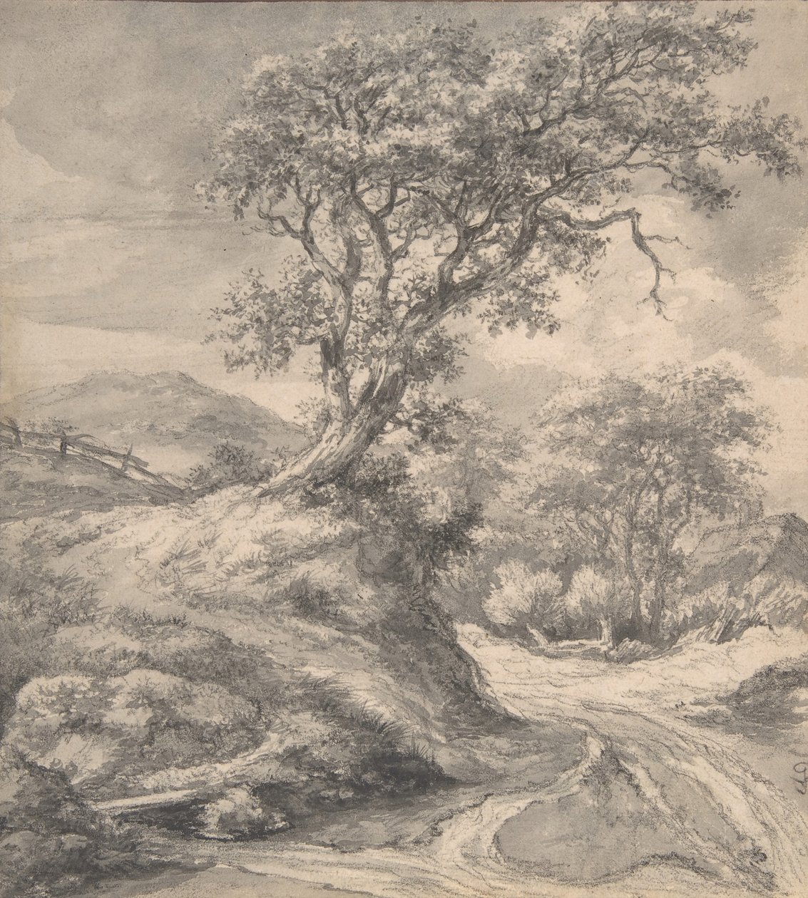 Klitlandskab med egetræ, 1650-55. af Jacob van Ruisdael