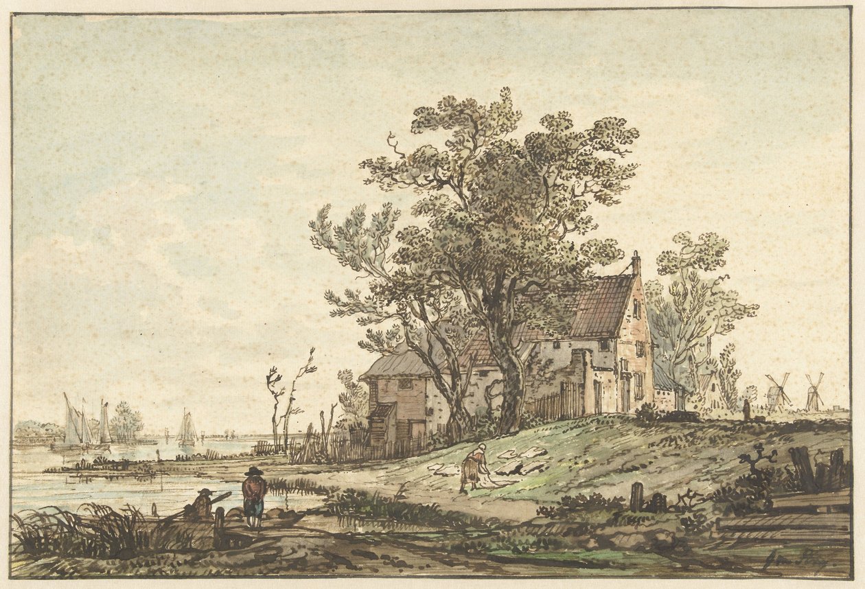 Gammel gård ved en flod af Jacob van Strij