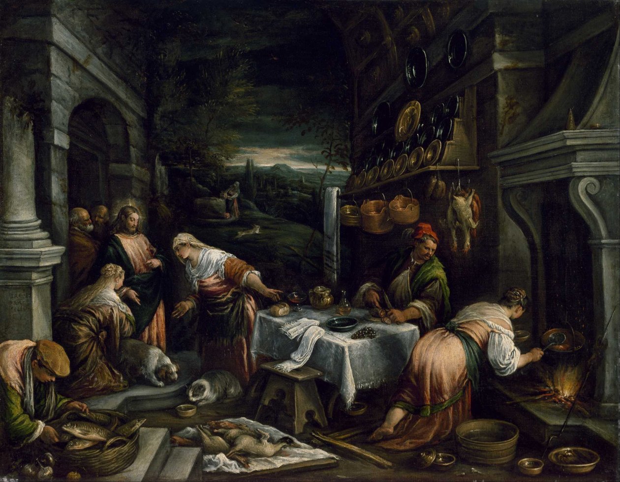 Kristus i Maria, Martha og Lazarus Hus af Jacopo Bassano