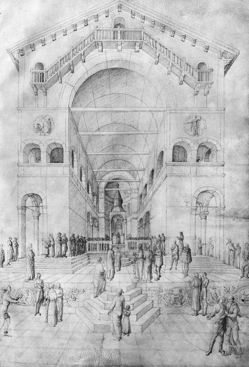 Præsentationen af jomfruen i templet, fra Jacopo Bellinis album af tegninger (pen og blæk på vellum) af Jacopo Bellini