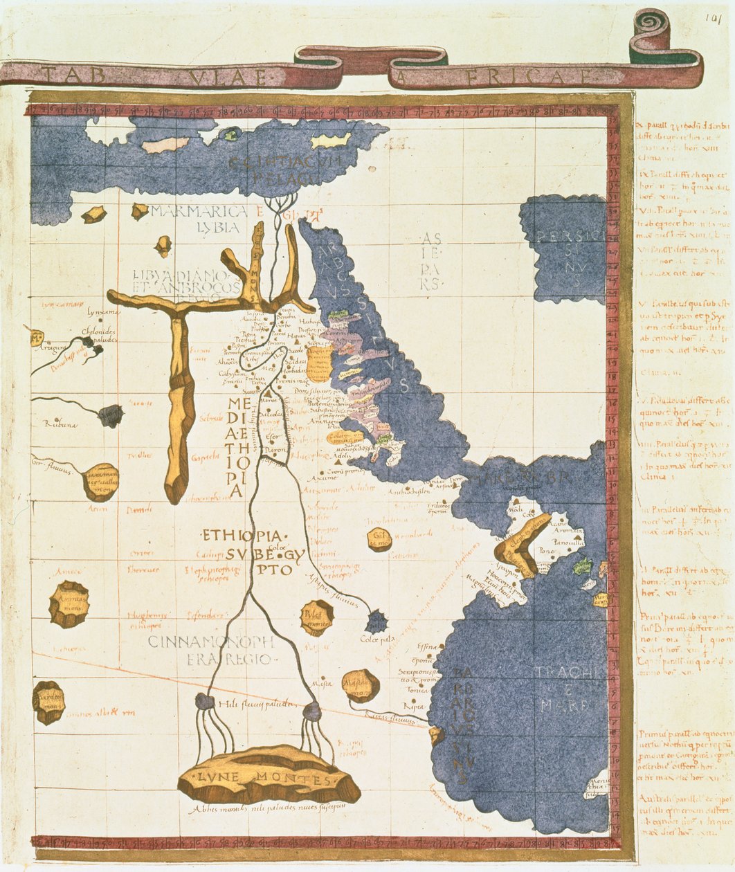 Kort, der viser Egypten til Etiopien, fra Ptolemæus-manuskriptet, ca. 1470, illustration fra 