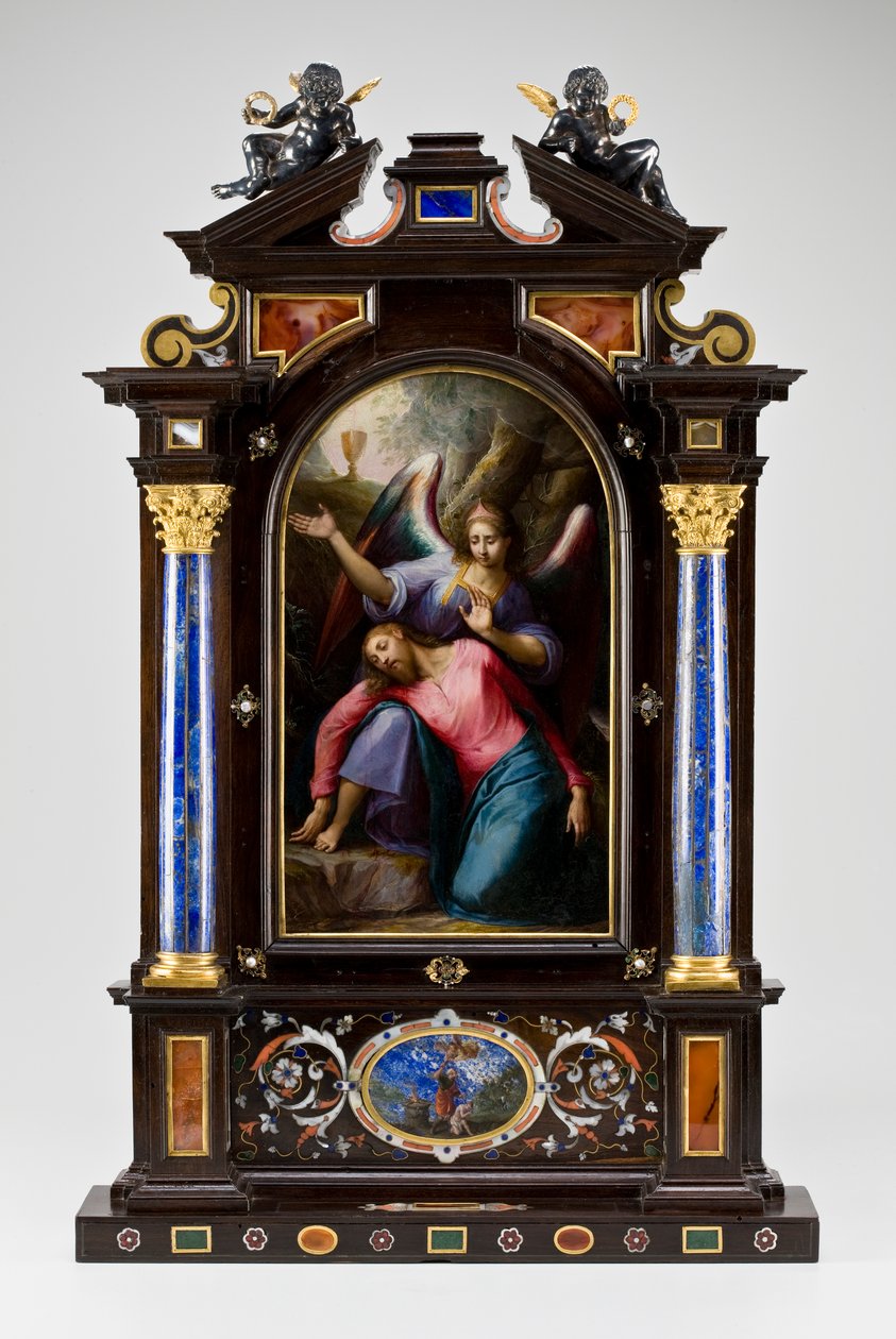 Bærbart alter i en bæretaske (Kristus på Oliebjerget), 1608 (blandet medier) af Jacopo Ligozzi