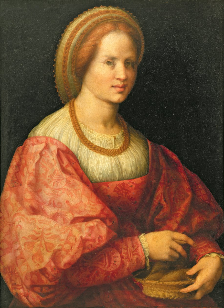 Portræt af en kvinde med en kurv af spindler, ca. 1514-17 af Jacopo Pontormo