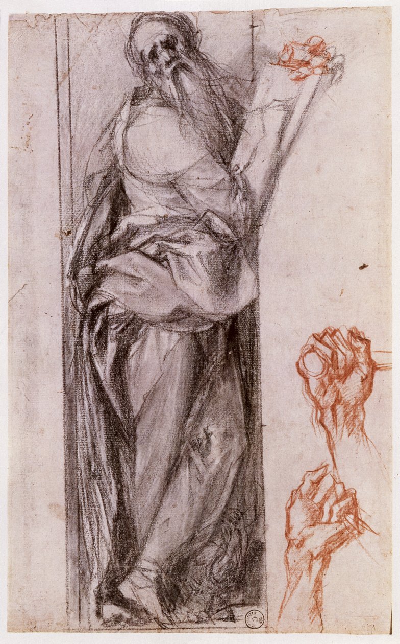 Studie af Johannes Evangelisten og to studier af næver (sort og rødt kridt) af Jacopo Pontormo