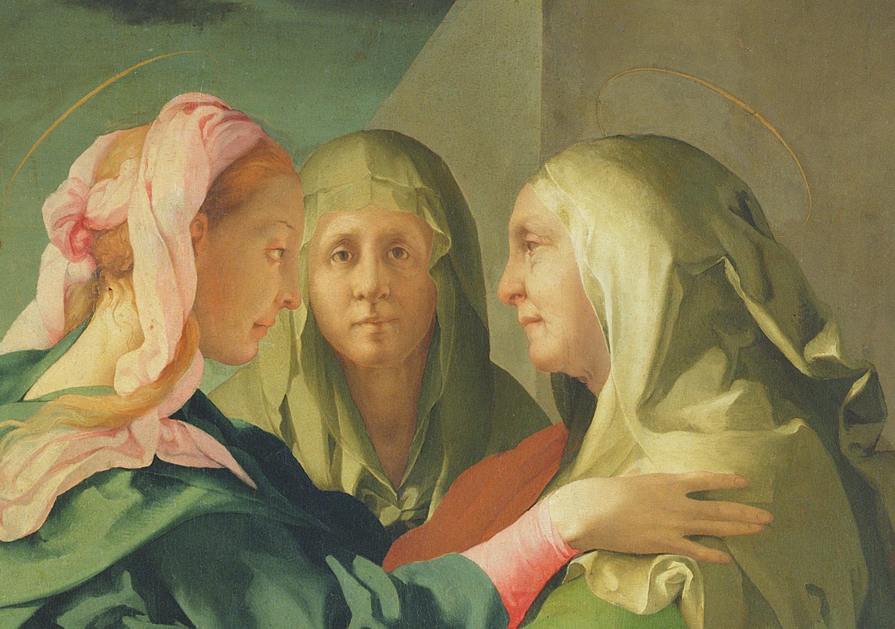 The Visitation, 1528-30 freskodetalje af 60438 af Jacopo Pontormo