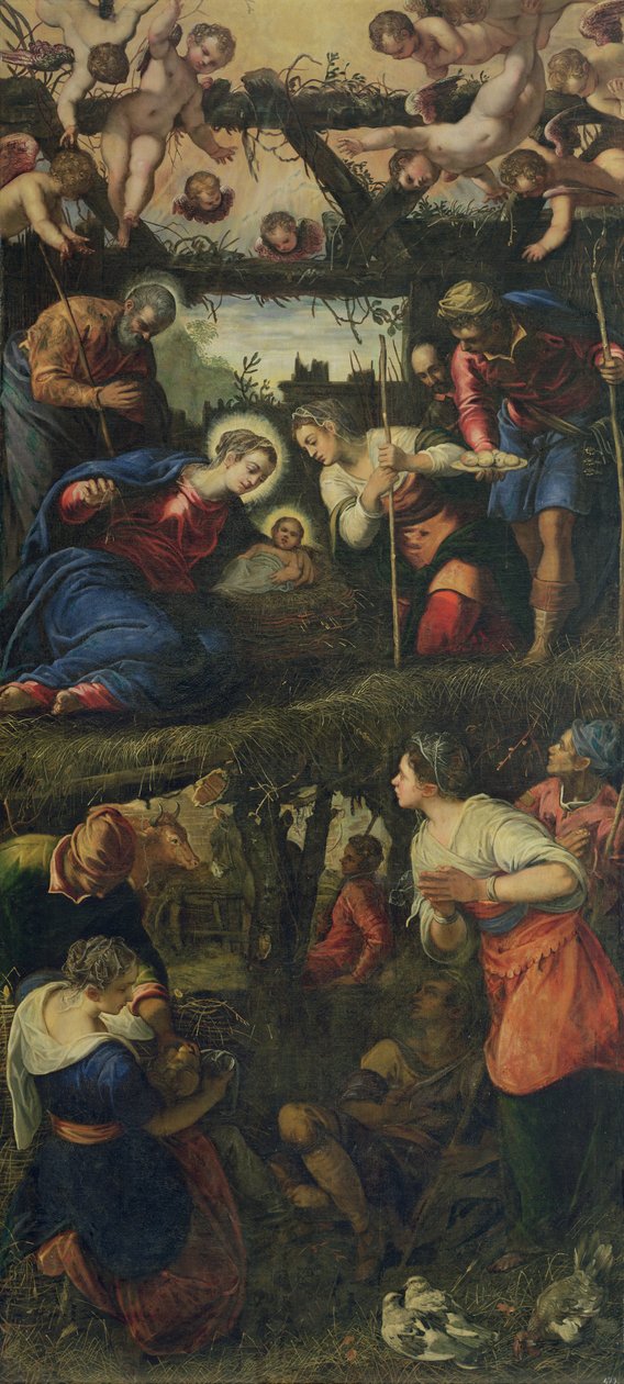 Fødselskirken og tilbedelse af Jacopo Robusti Tintoretto