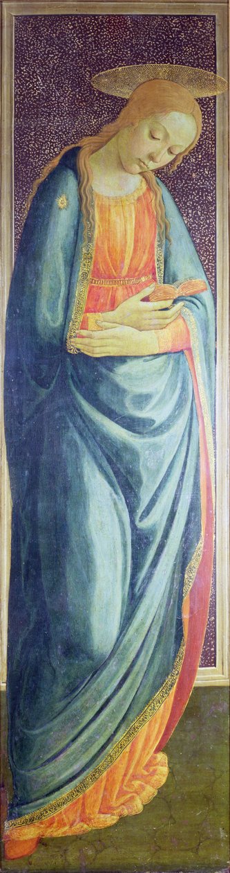 Jomfru Maria, 1473 (højre fløj af en diptykon af bebudelsen) (panel) af Jacopo del Sellaio