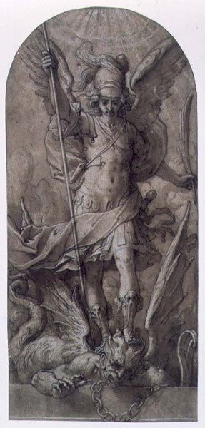 St. Michael (brunt blæk & brun vask) af Jacopo (attr.to) Ligozzi