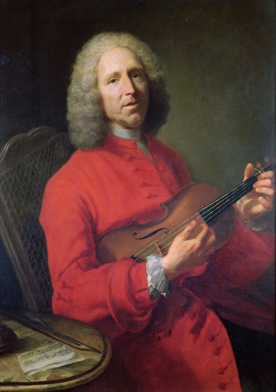 Jean-Philippe Rameau (1683-1764) med en violin af Jacques Andre Joseph Camelot Aved