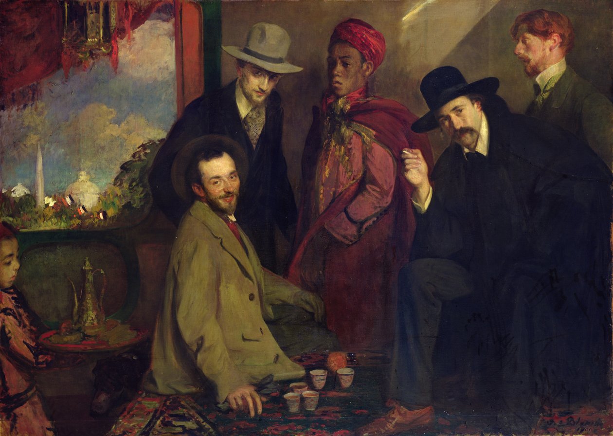 Andre Gide (1869-1951) og hans venner på Cafe Maure på Verdensudstillingen i 1900, 1901 af Jacques Emile Blanche