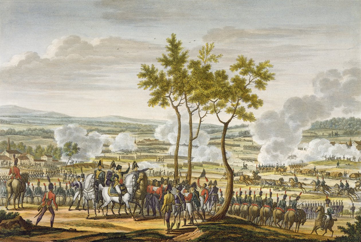 Slaget ved Abensberg, 20. april 1809, indgraveret af Edme Bovinet (1767-1832) (akvatinte) af Jacques Francois Joseph Swebach