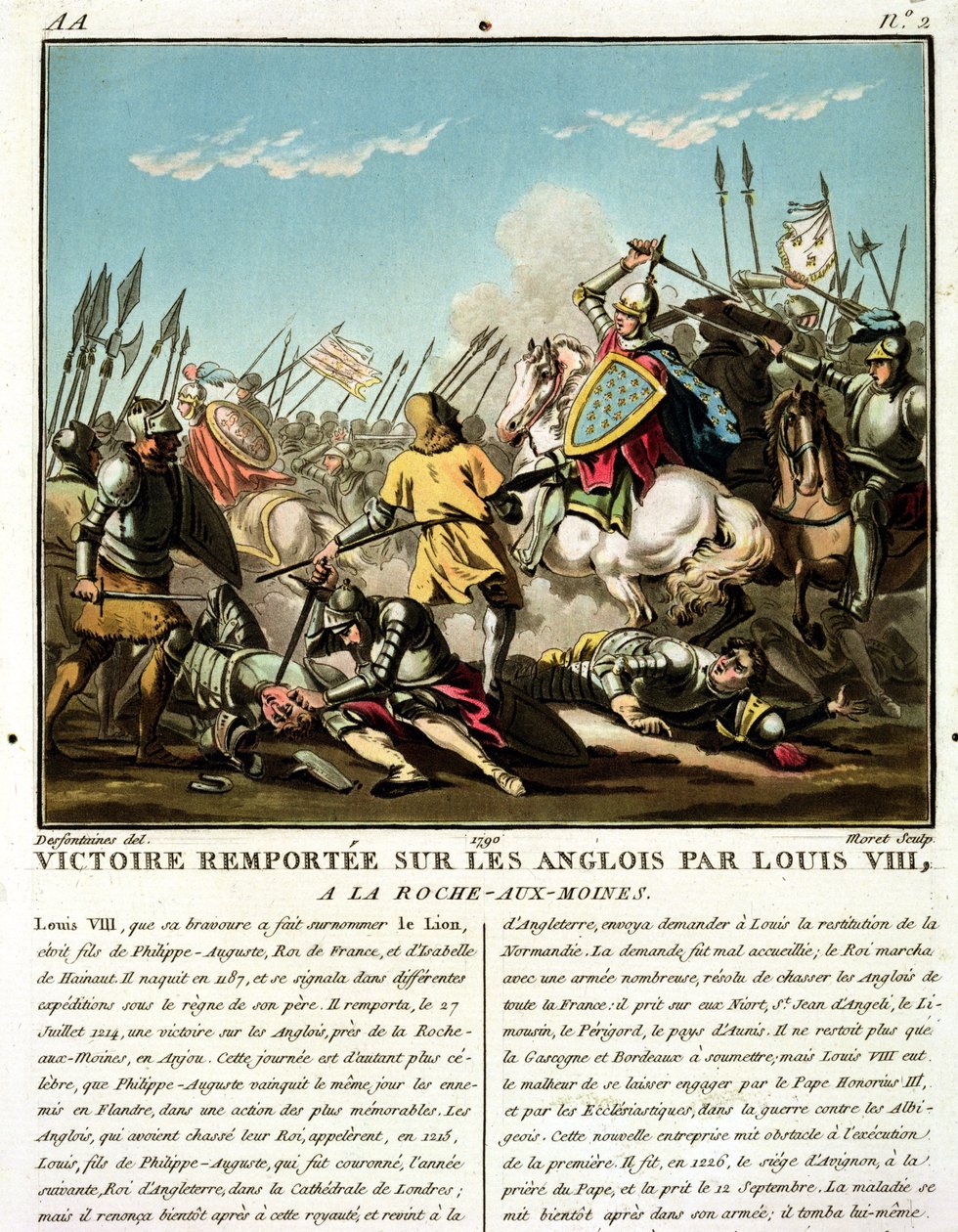 Sejr vundet over englænderne af Louis VIII (1187-1226) i La Roche aux-Moines, indgraveret af Jean Baptiste Morret (fl. 1790-1820), 1790 af Jacques Francois Joseph Swebach