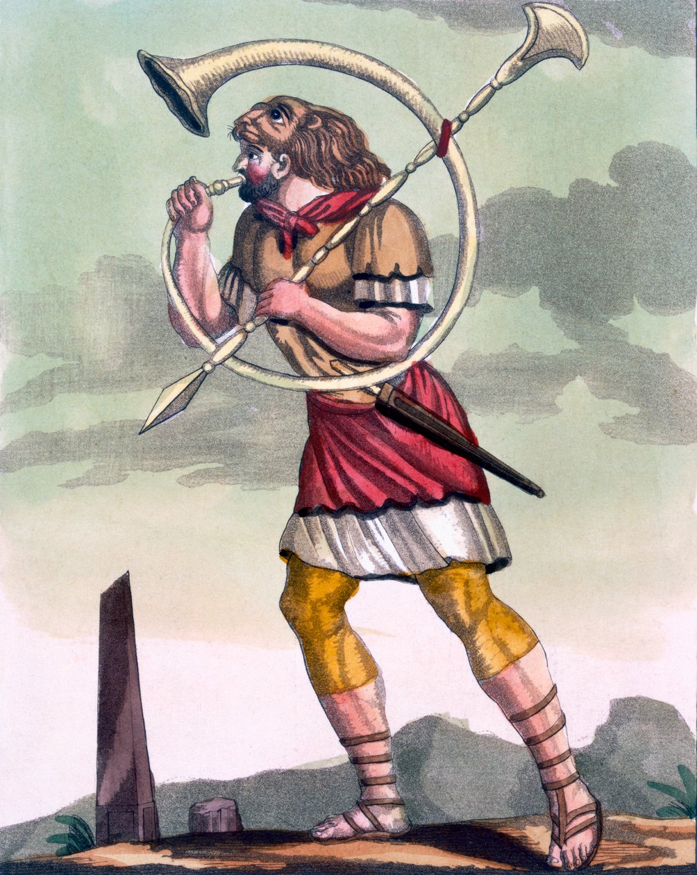 Buccinatore, militær hornblæser og trompetist, illustration fra 